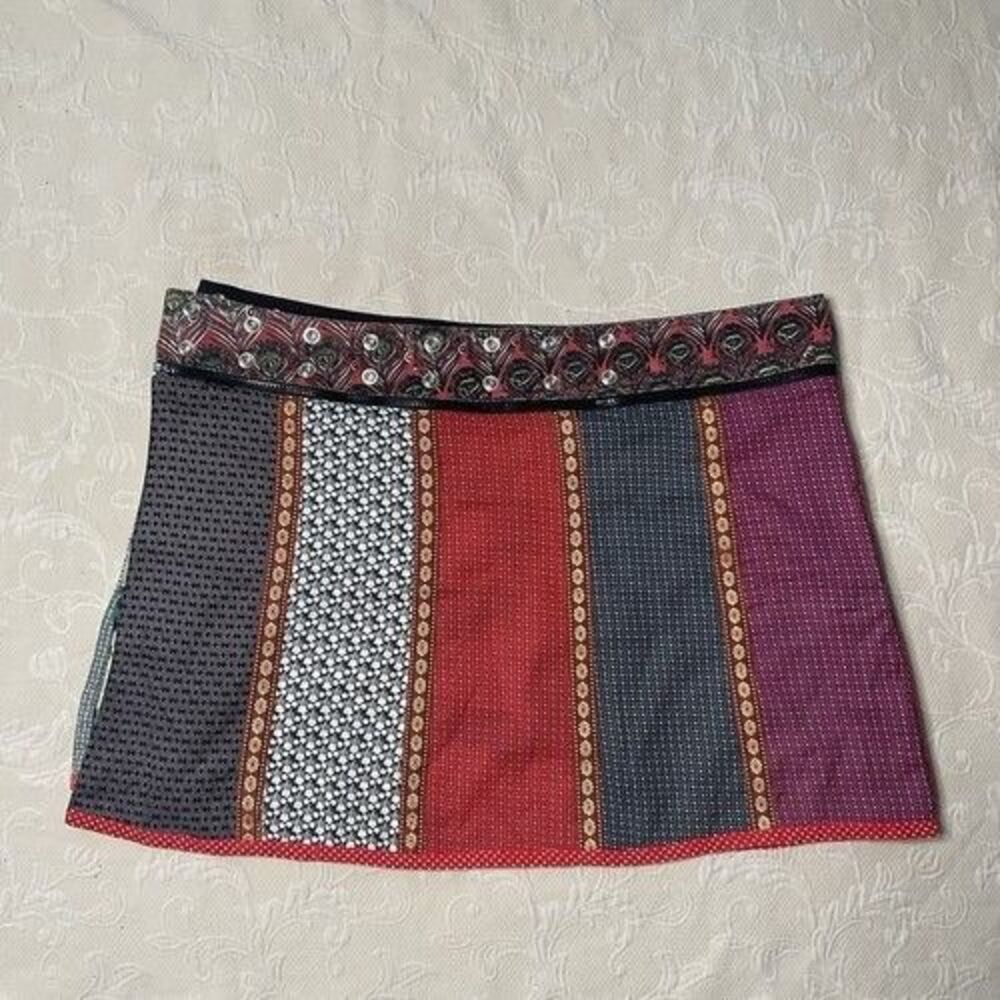 Zand Amsterdam Patchwork Grunge‎ Snap Reversible Wrap Skirt Women One Size - Picture 11 of 13